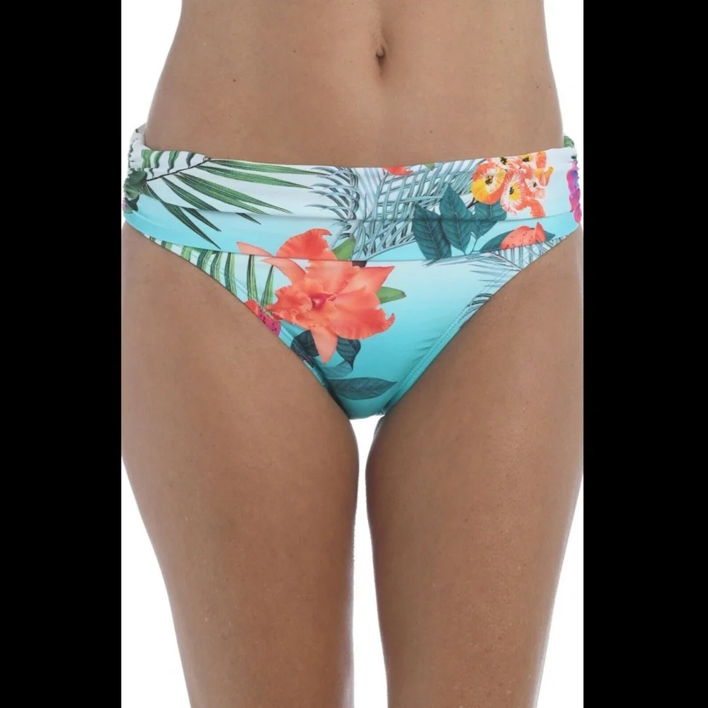 NWT‎ La Blanca [ 12 ] Tropicalia Shirred Band Floral Hipster Bikini Bottoms